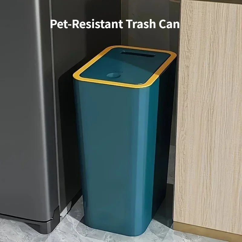Durable Plastic Bin, Space-Saving Pet-Resistant Trash Can Odor-Proof for Bathroom Kitchen Use