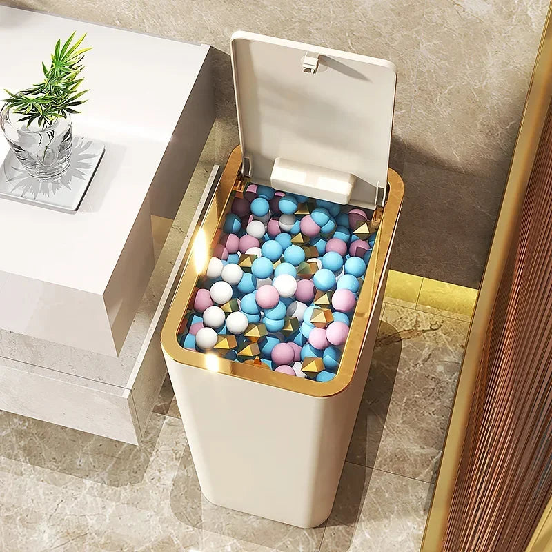 Durable Plastic Bin SpaceSaving PetResistant Trash Can OdorProof For Bathroom Kitchen Use 3