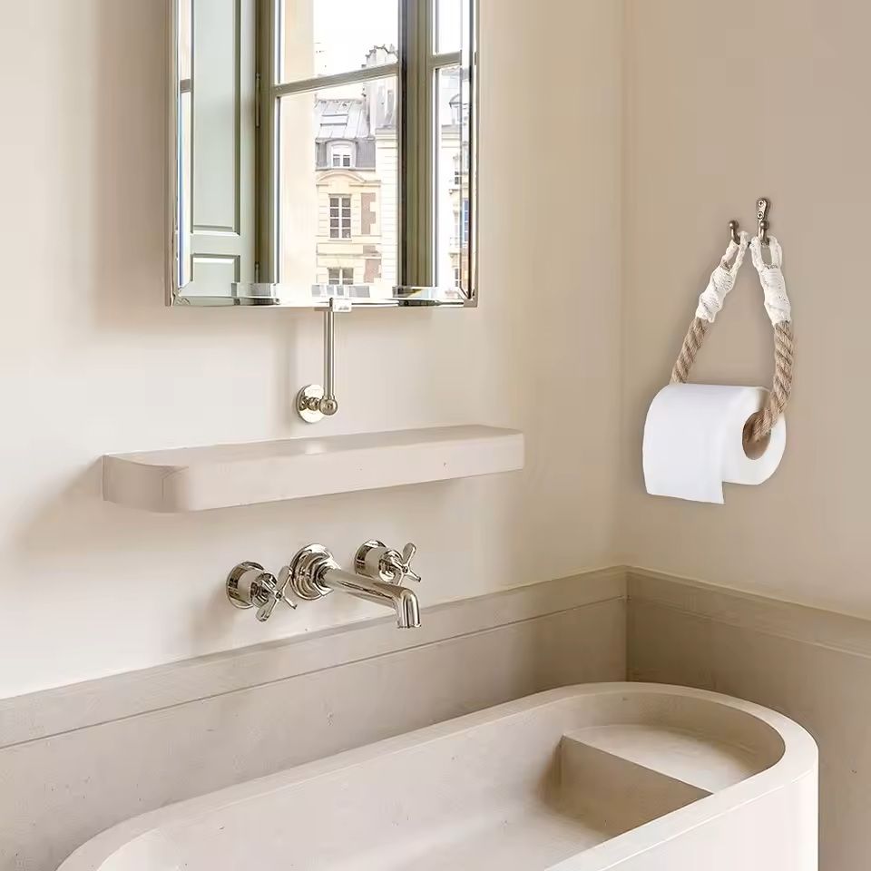 Handmade Jute Rope & Wood Wall-Mounted Tissue Holder – Rustic Farmhouse Toilet Paper & Towel Rack