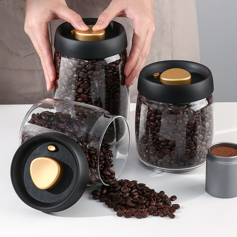Coffee Beans Vacuum Sealed Tank, Transparent Glass Food Storage Jars, Moisture-proof Airtight Container