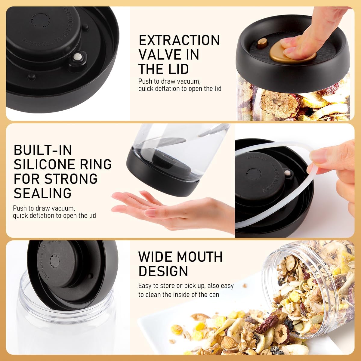 Coffee Beans Vacuum Sealed Tank, Transparent Glass Food Storage Jars, Moisture-proof Airtight Container