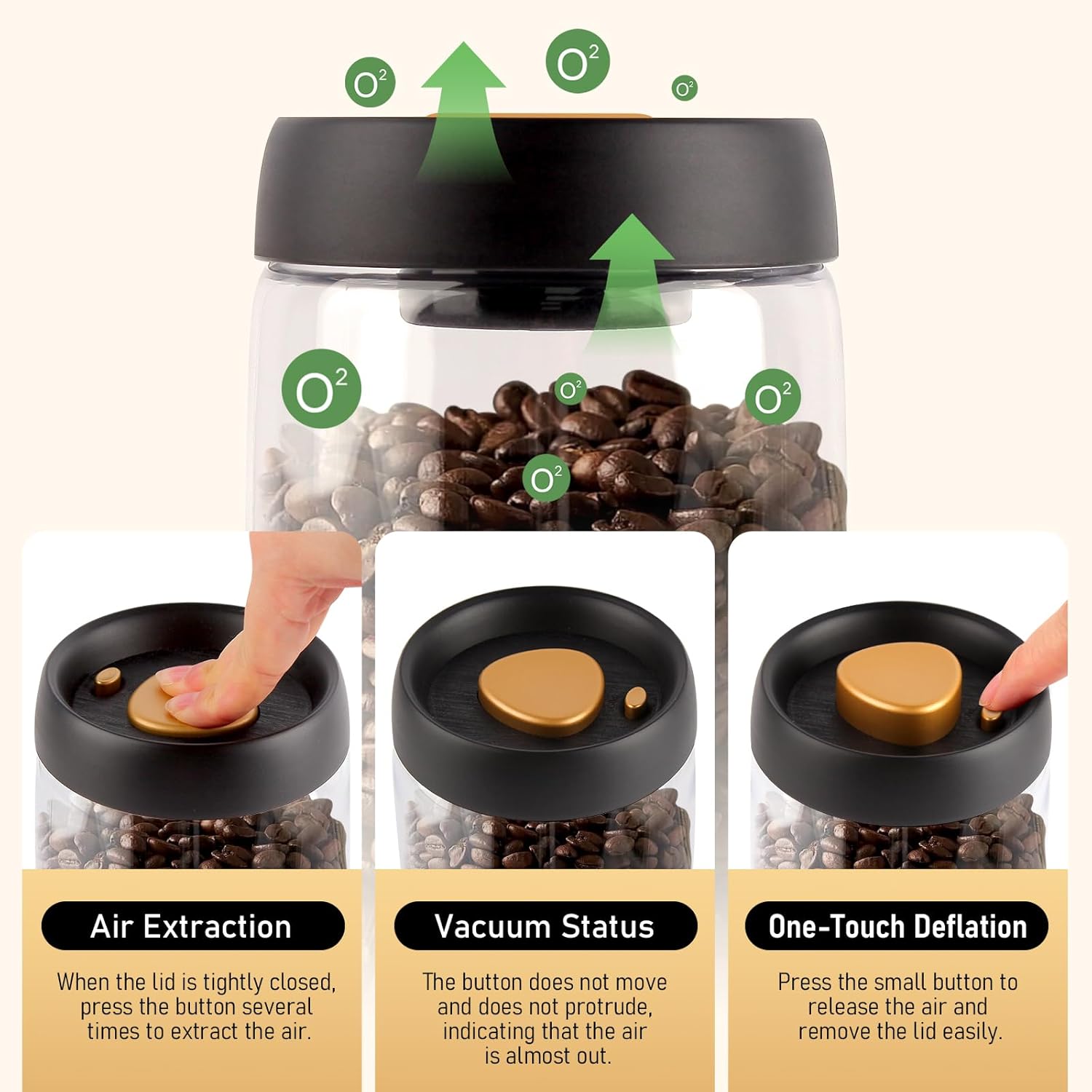 Coffee Beans Vacuum Sealed Tank, Transparent Glass Food Storage Jars, Moisture-proof Airtight Container