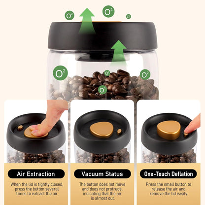 Coffee Beans Vacuum Sealed Tank, Transparent Glass Food Storage Jars, Moisture-proof Airtight Container