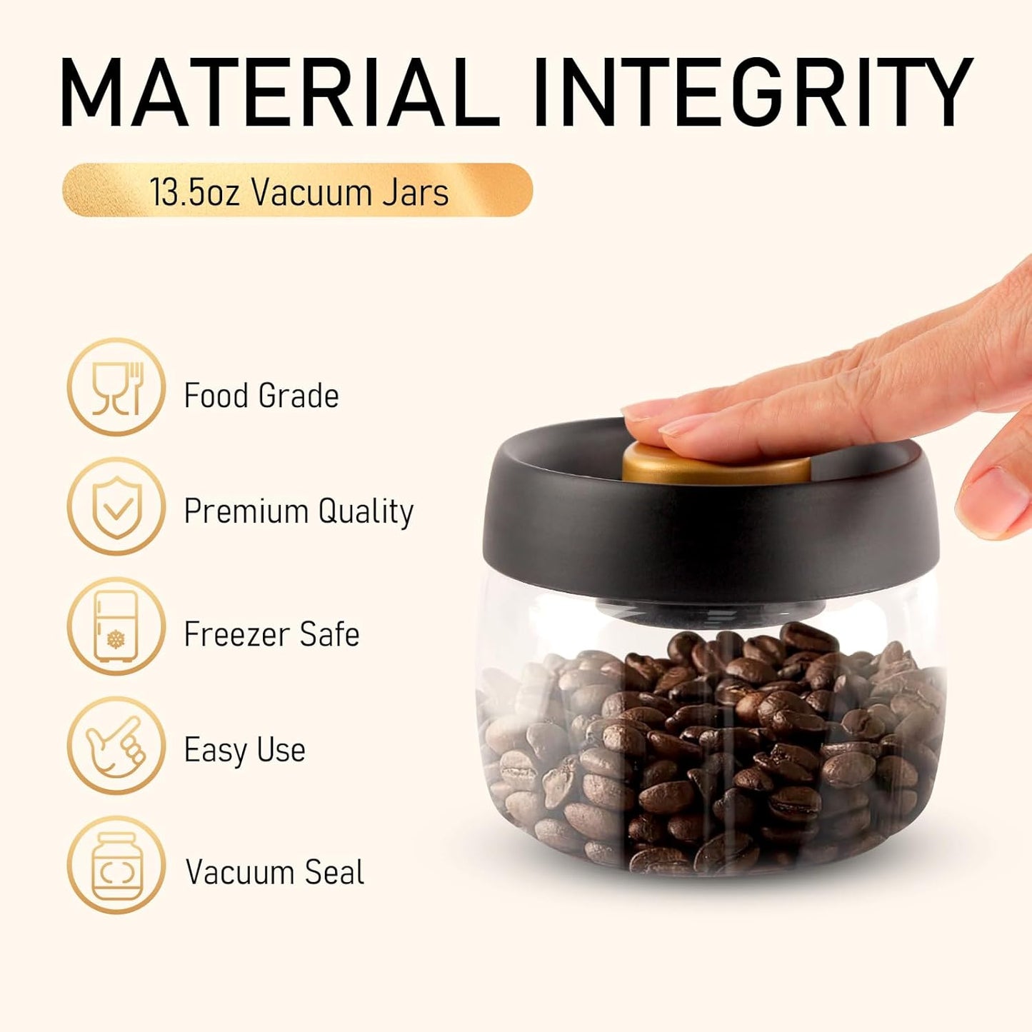 Coffee Beans Vacuum Sealed Tank, Transparent Glass Food Storage Jars, Moisture-proof Airtight Container