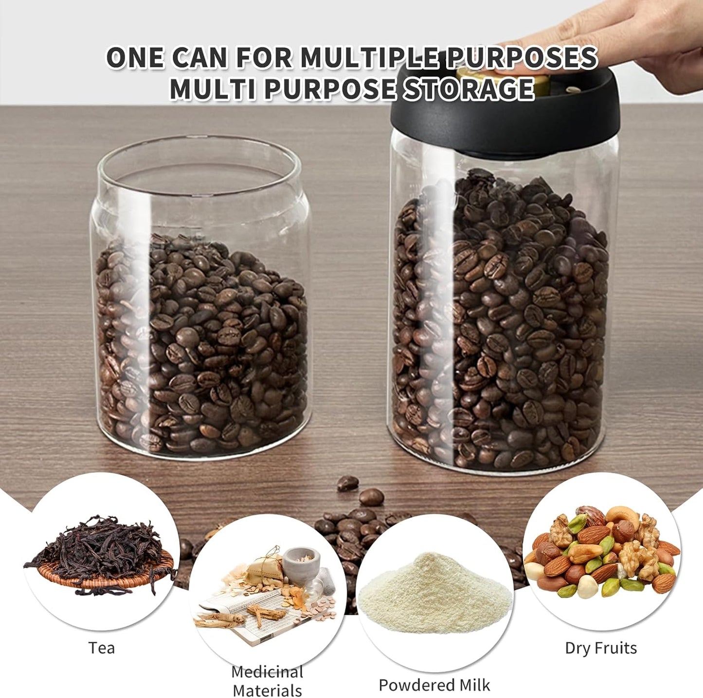 Coffee Beans Vacuum Sealed Tank, Transparent Glass Food Storage Jars, Moisture-proof Airtight Container