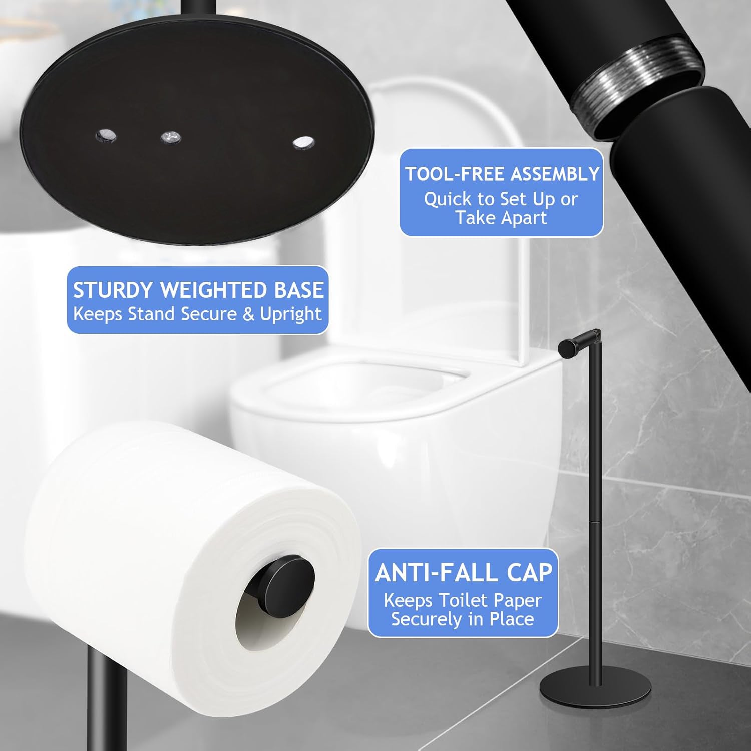 Stainless Steel Bathroom Toilet Paper Holder, Free Standing Tissue Roll Holder, Rustproof Paper Stand for Bathroom