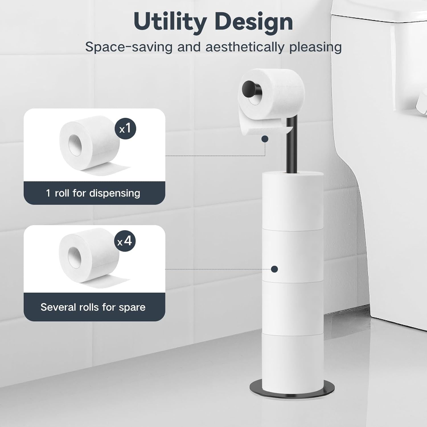 Stainless Steel Bathroom Toilet Paper Holder, Free Standing Tissue Roll Holder, Rustproof Paper Stand for Bathroom