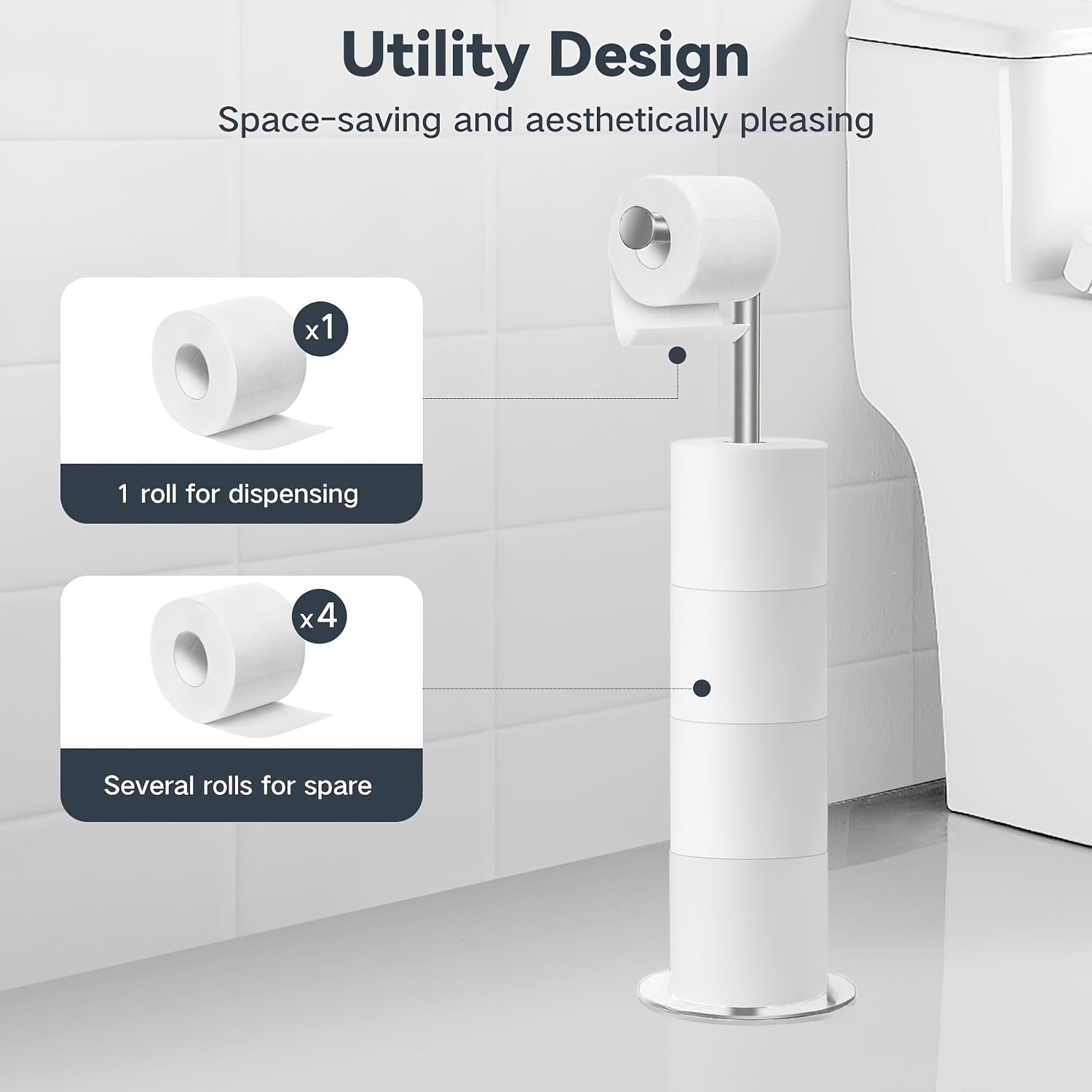Stainless Steel Bathroom Toilet Paper Holder, Free Standing Tissue Roll Holder, Rustproof Paper Stand for Bathroom