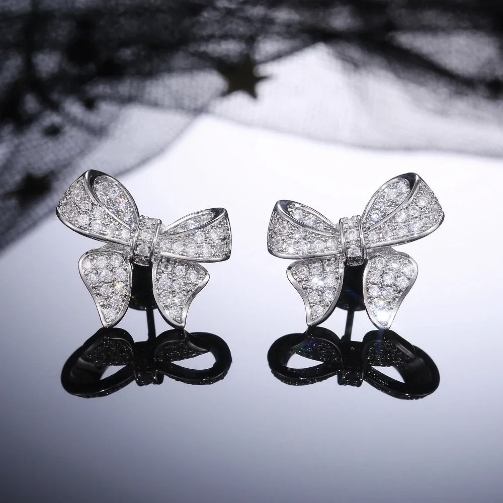 Bowknot Crystal Zircon Stud Earrings For Women 3