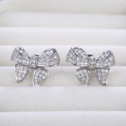 Bowknot Crystal Zircon Stud Earrings For Women 4