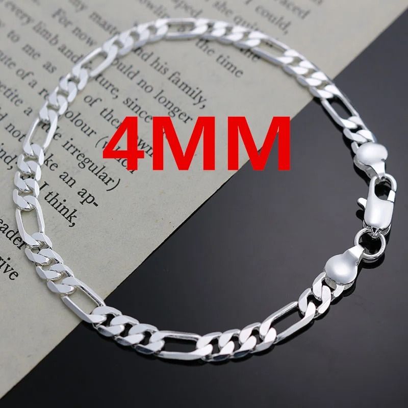 Silver 4mm Chain Necklace And Bracelet Set 1