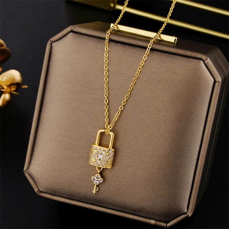 Zircon Crystal Lock And Key Pendant Necklace 6