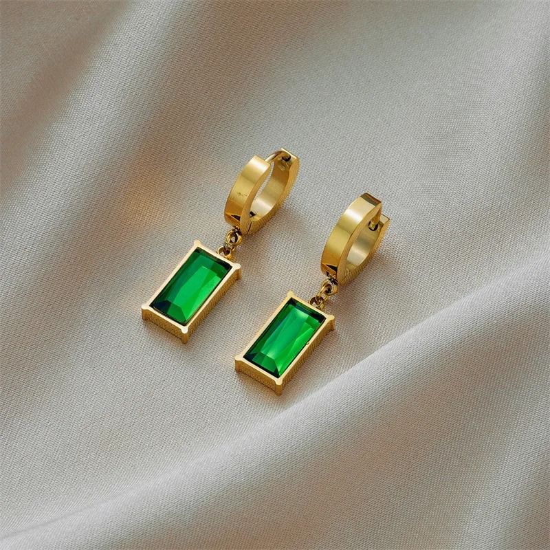 Green Crystal Zircon Pendant Necklace And Earrings Set 2