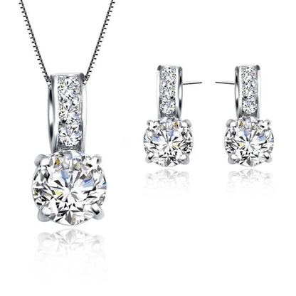 Cubic Zirconia Bridal Necklace and Stud Earrings Set