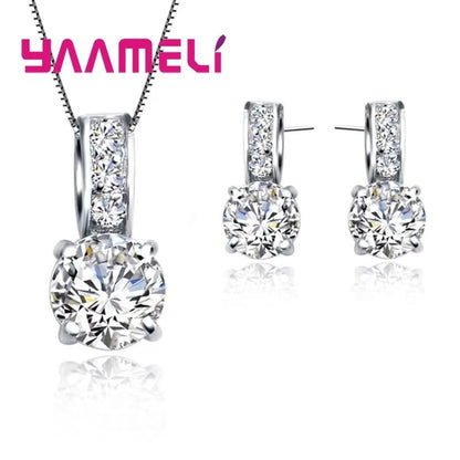 Cubic Zirconia Bridal Necklace And Stud Earrings Set 1