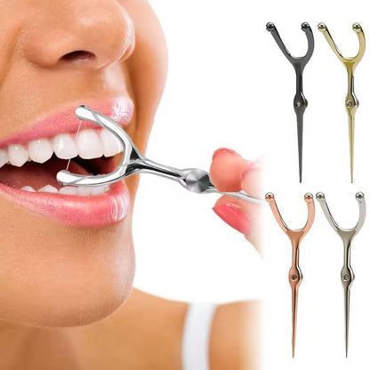 Stainless Steel Toothpick and Reusable Y Shape Flossing Holder Portable Eco Friendly Teeth Cleaning Tool Set