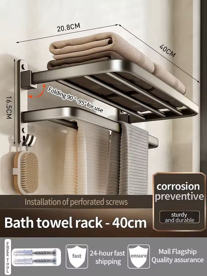 Upgraded Space Aluminum Towel Rack  Thickened WallMounted 4060 Cm Bathroom Storage  Drying Shelf 0