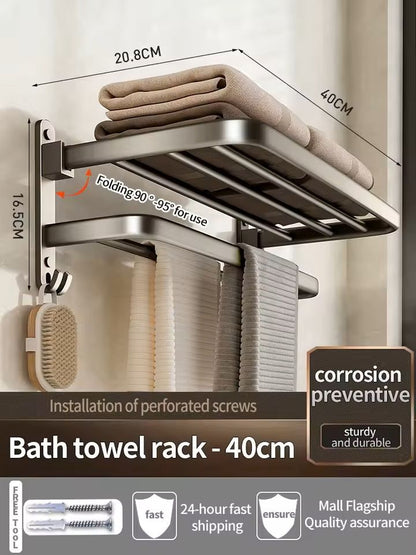 Upgraded Space Aluminum Towel Rack  Thickened WallMounted 4060 Cm Bathroom Storage  Drying Shelf 0