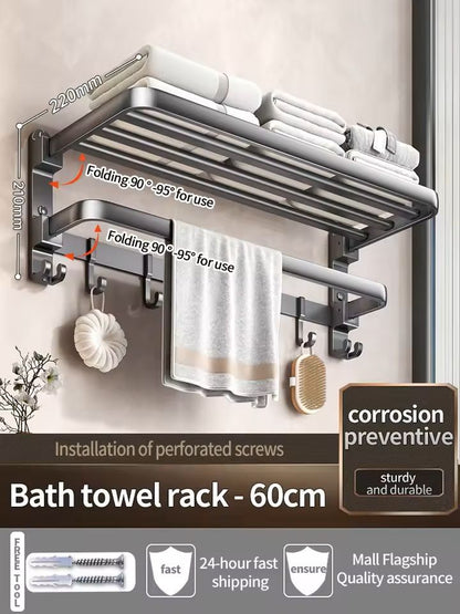 Upgraded Space Aluminum Towel Rack  Thickened WallMounted 4060 Cm Bathroom Storage  Drying Shelf 3