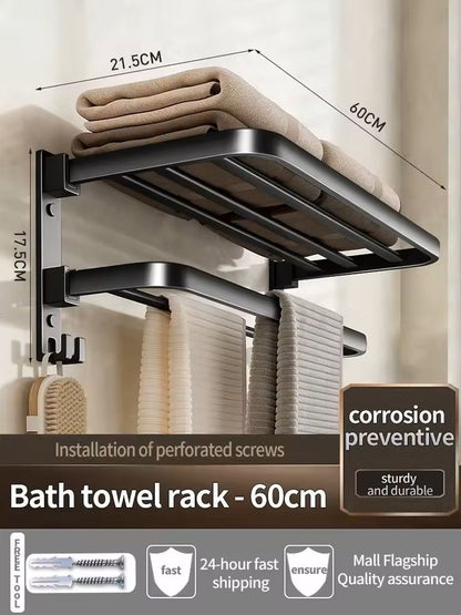 Upgraded Space Aluminum Towel Rack  Thickened WallMounted 4060 Cm Bathroom Storage  Drying Shelf 4
