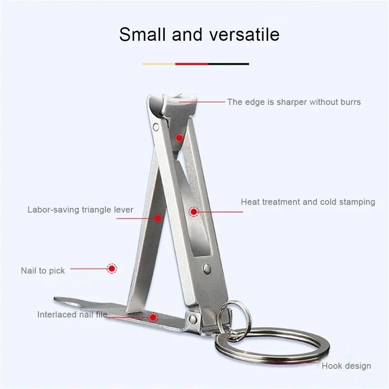 Compact Foldable Nail Clippers Portable Fingernail Cutter with Key Chain Manicure Tool