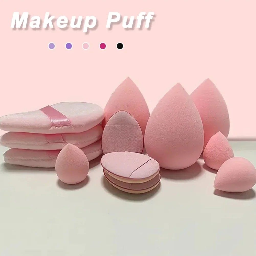 12pcs Makeup Sponge Set Cosmetic Blender Beauty Eggs Velvet Triangle Powder Puff and Finger Puffs
