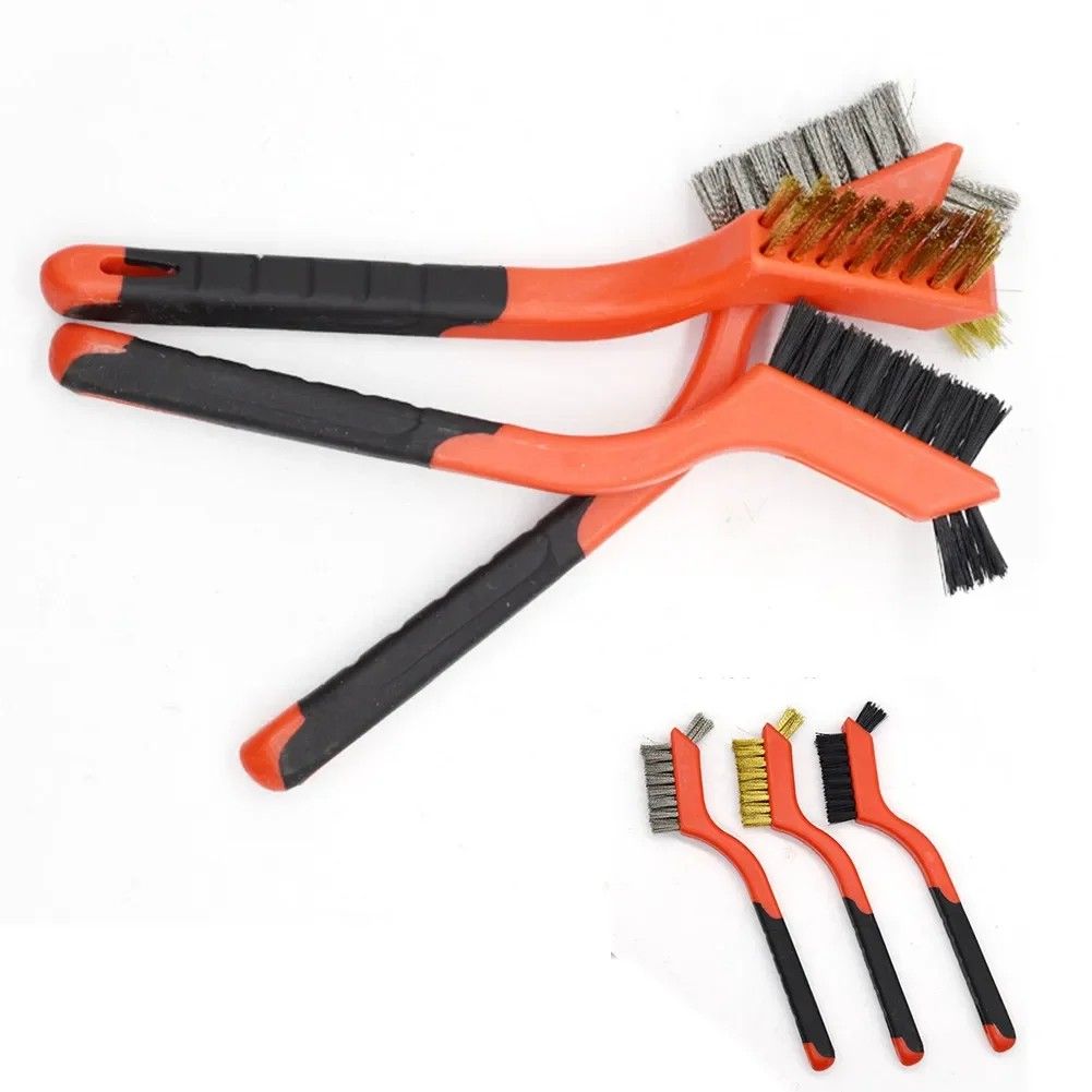 7 Inch Industrial Cleaning Brush Brass Nylon Stainless Steel Wire Hard Bristle Rust Remover Hand Tool
