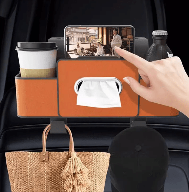 Car Backseat Organizer With Leather Storage Bag And Cup Holder 2