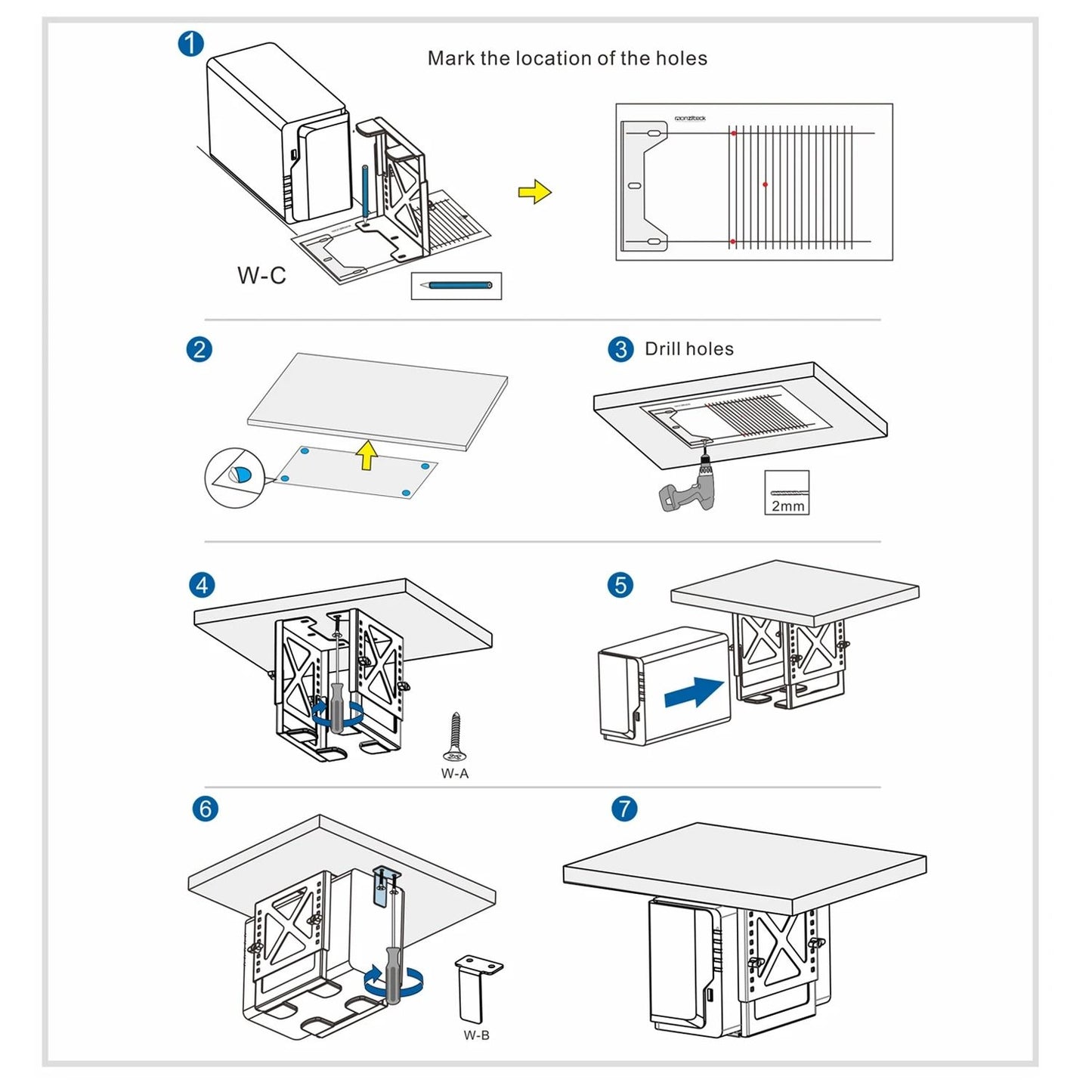 Adjustable Under Desk PC Or NAS Mount Bracket Holder 3