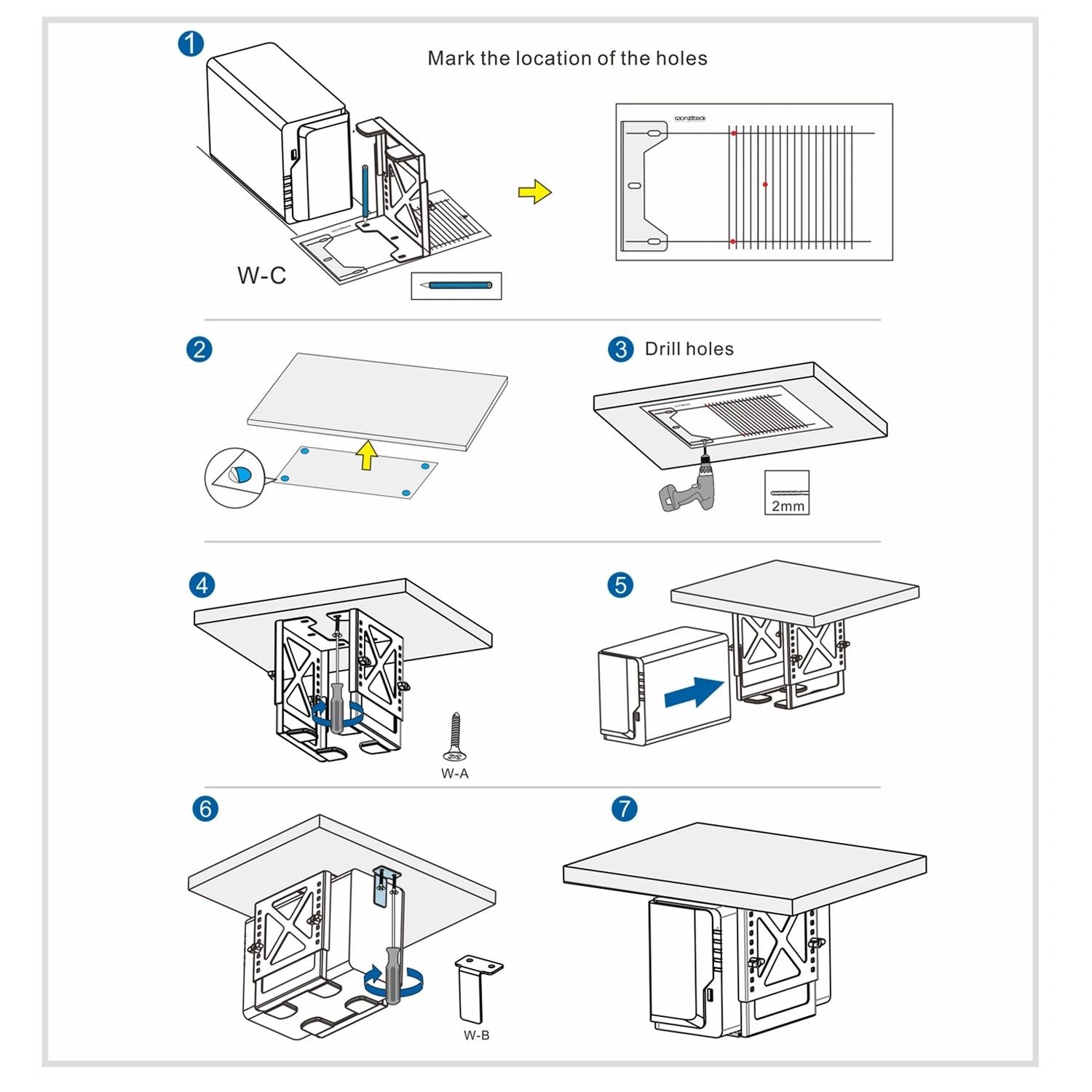 Adjustable Under Desk PC Or NAS Mount Bracket Holder 3