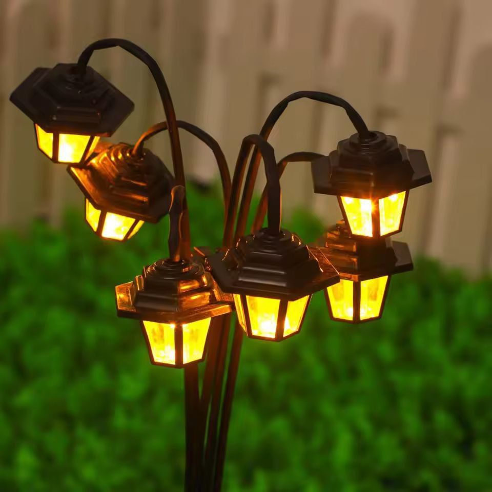 SolarHex 6LED Outdoor Courtyard Lantern 8Mode Solar Garden Light 4
