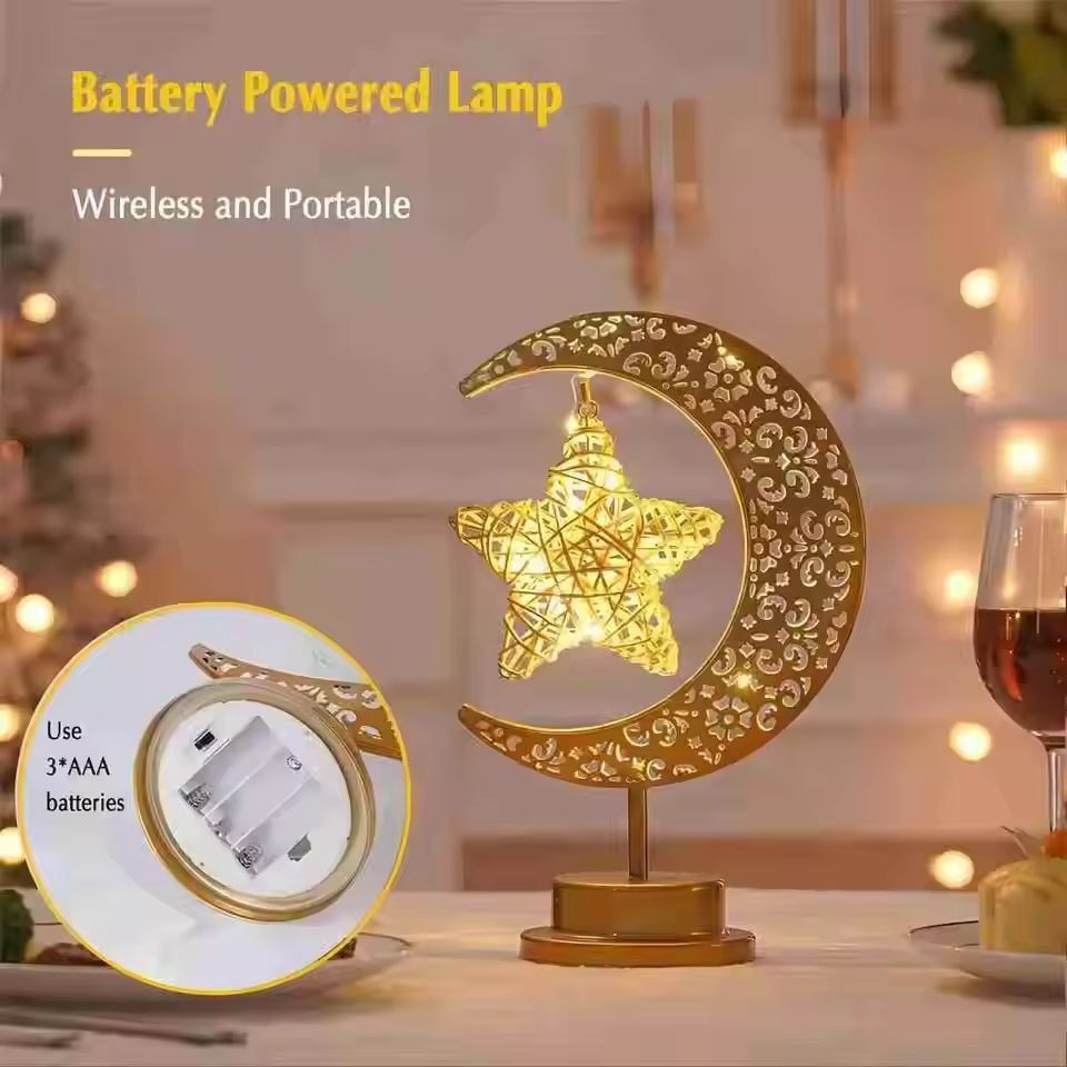 Elegant Iron Moon & Star Orb Table Lamp - LED Decorative Ambient Light