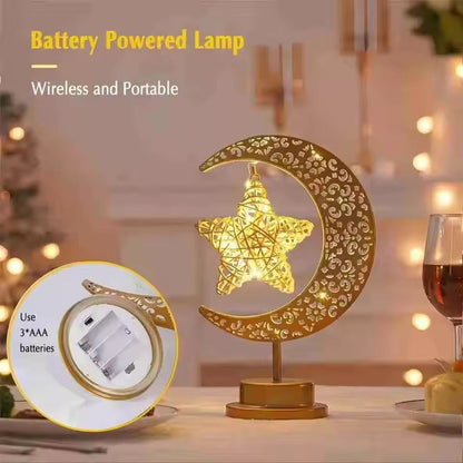 Elegant Iron Moon & Star Orb Table Lamp - LED Decorative Ambient Light