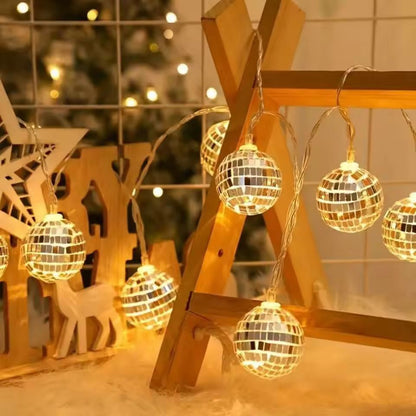 CozyGlow Mirror Ball LED String Lights – Warm Disco Party Fairy Lights