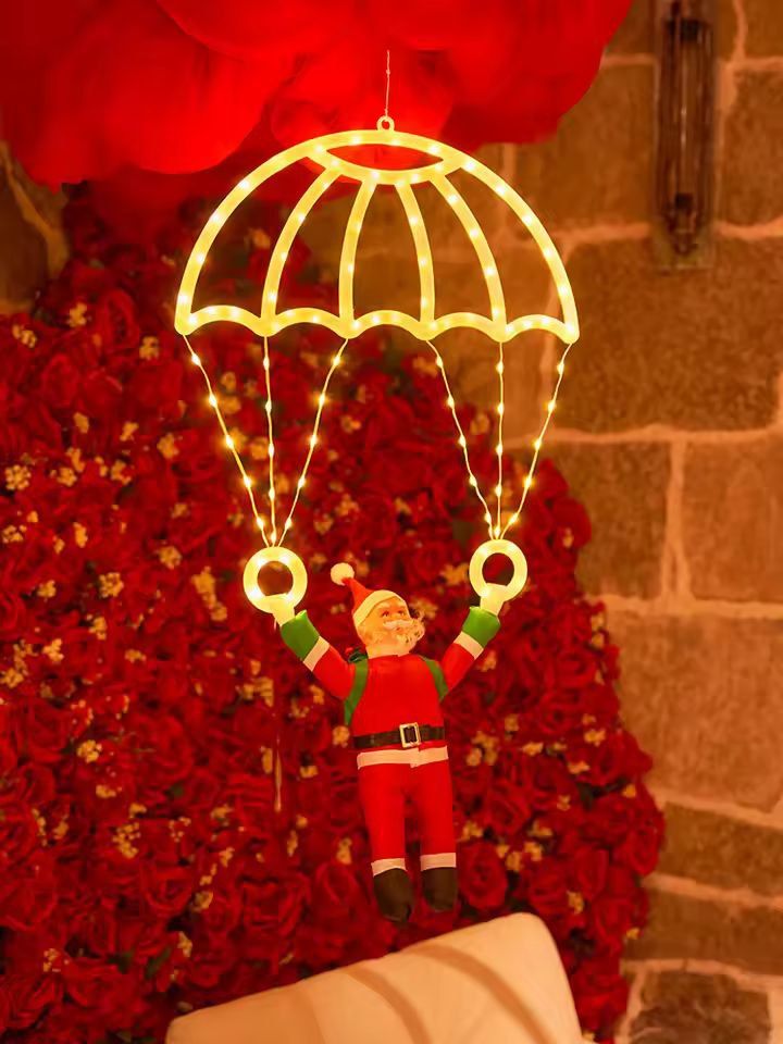 Santa Parachute Lantern LED String Lights  Festive Window  Outdoor Holiday Decor 3