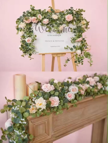 Evergreen Eucalyptus  Rose Garland  59 Ft Faux Floral Vine For Home Wedding  Party Decor 1