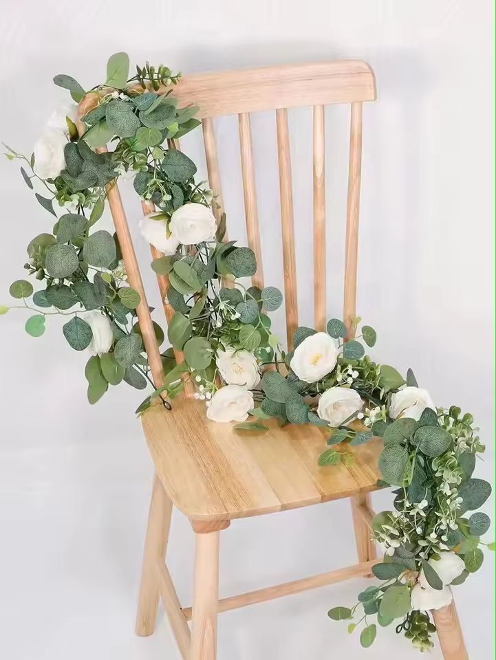 Evergreen Eucalyptus  Rose Garland  59 Ft Faux Floral Vine For Home Wedding  Party Decor 9