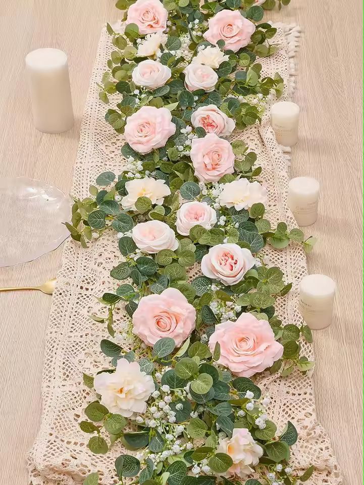 Evergreen Eucalyptus  Rose Garland  59 Ft Faux Floral Vine For Home Wedding  Party Decor 12
