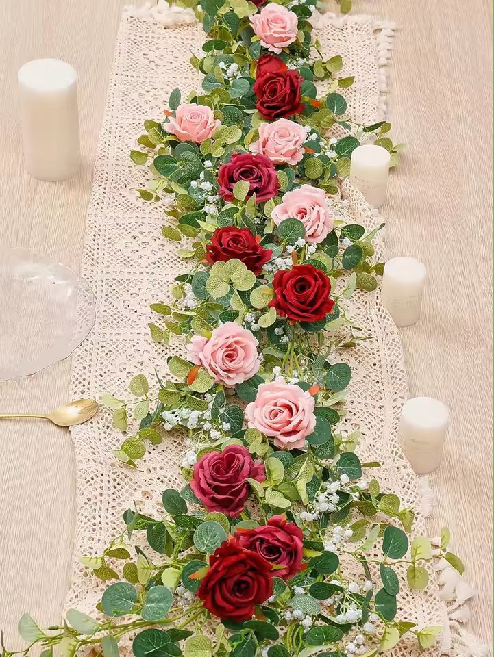 Evergreen Eucalyptus  Rose Garland  59 Ft Faux Floral Vine For Home Wedding  Party Decor 13