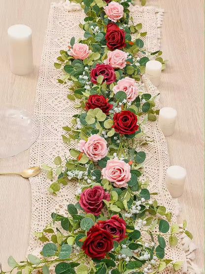 Evergreen Eucalyptus  Rose Garland  59 Ft Faux Floral Vine For Home Wedding  Party Decor 13