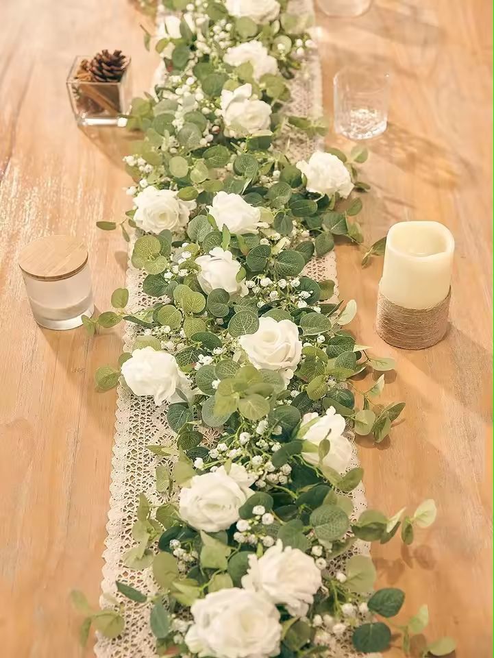 Evergreen Eucalyptus  Rose Garland  59 Ft Faux Floral Vine For Home Wedding  Party Decor 14