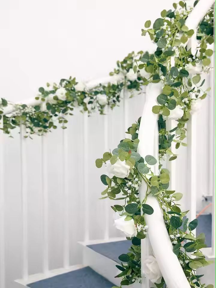 Evergreen Eucalyptus  Rose Garland  59 Ft Faux Floral Vine For Home Wedding  Party Decor 4