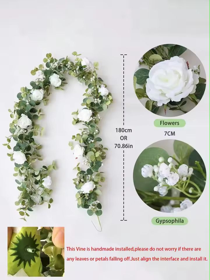 Evergreen Eucalyptus  Rose Garland  59 Ft Faux Floral Vine For Home Wedding  Party Decor 5