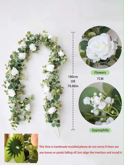 Evergreen Eucalyptus  Rose Garland  59 Ft Faux Floral Vine For Home Wedding  Party Decor 5