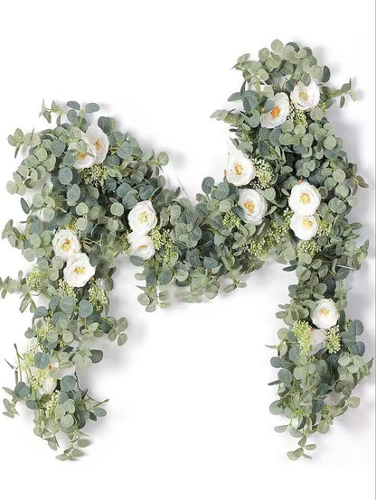 Evergreen Eucalyptus  Rose Garland  59 Ft Faux Floral Vine For Home Wedding  Party Decor 6