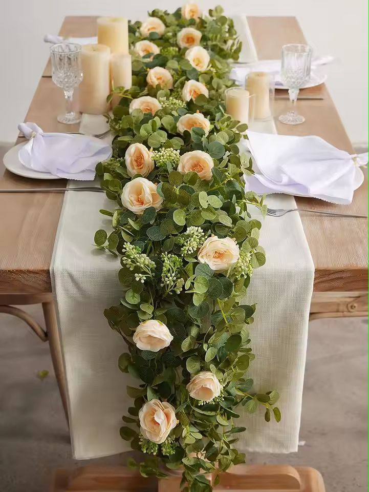 Evergreen Eucalyptus  Rose Garland  59 Ft Faux Floral Vine For Home Wedding  Party Decor 7