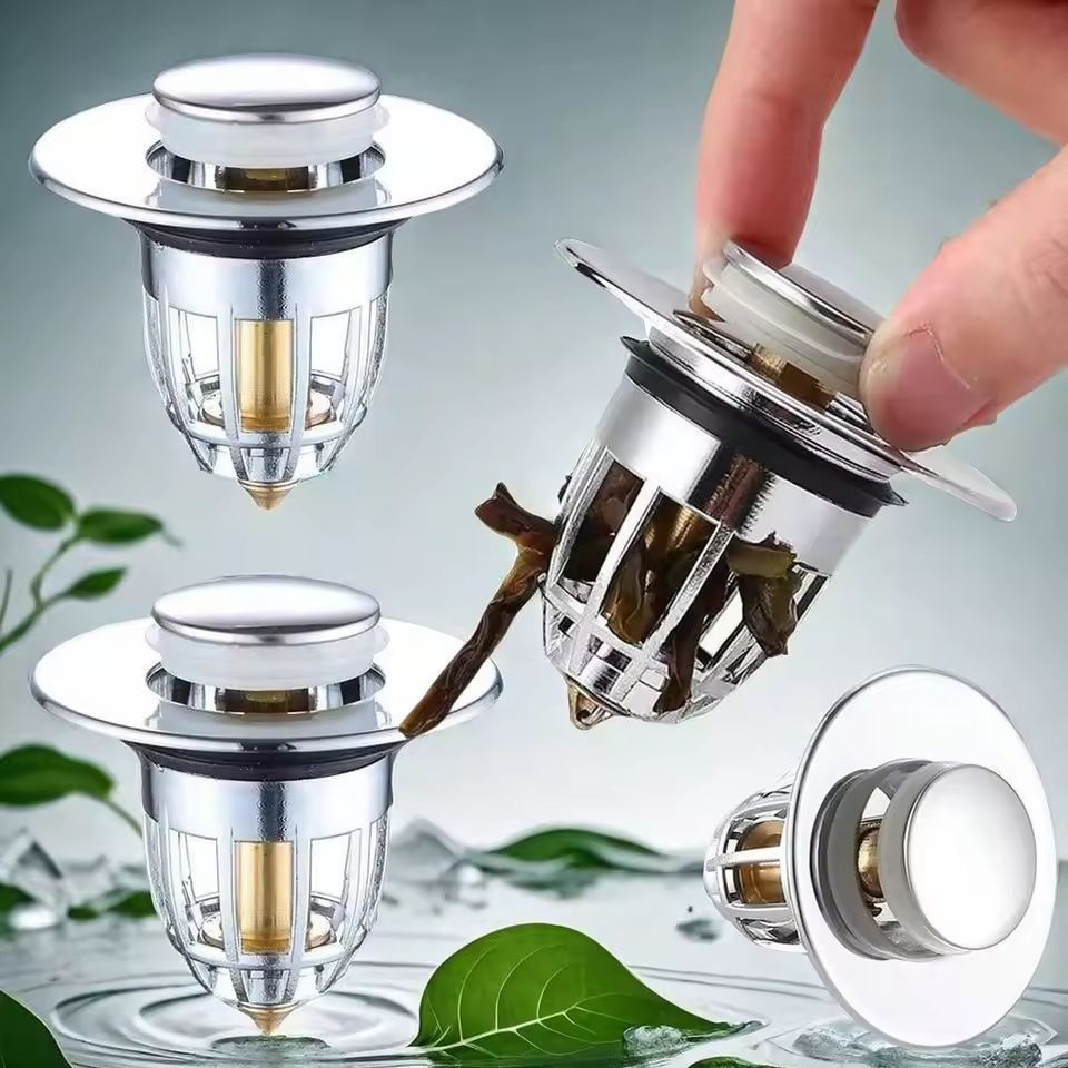 Premium Universal Pop-Up Sink Drain Stopper with Built-in Hair Catcher