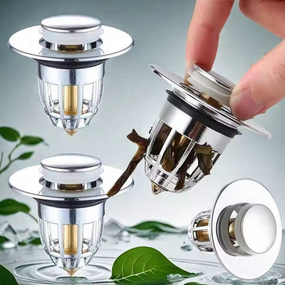 Premium Universal Pop-Up Sink Drain Stopper with Built-in Hair Catcher