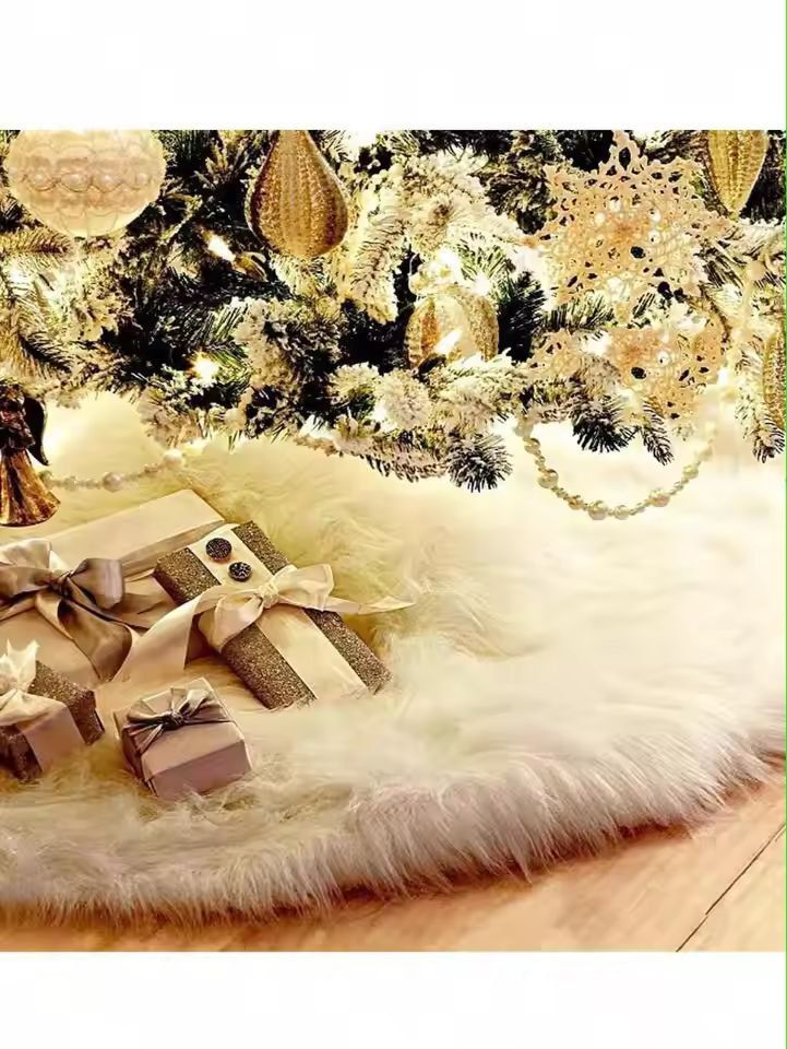 White Plush Christmas Tree Skirt Soft Fluffy Tree Base Cover For Cozy Holiday Decor 2