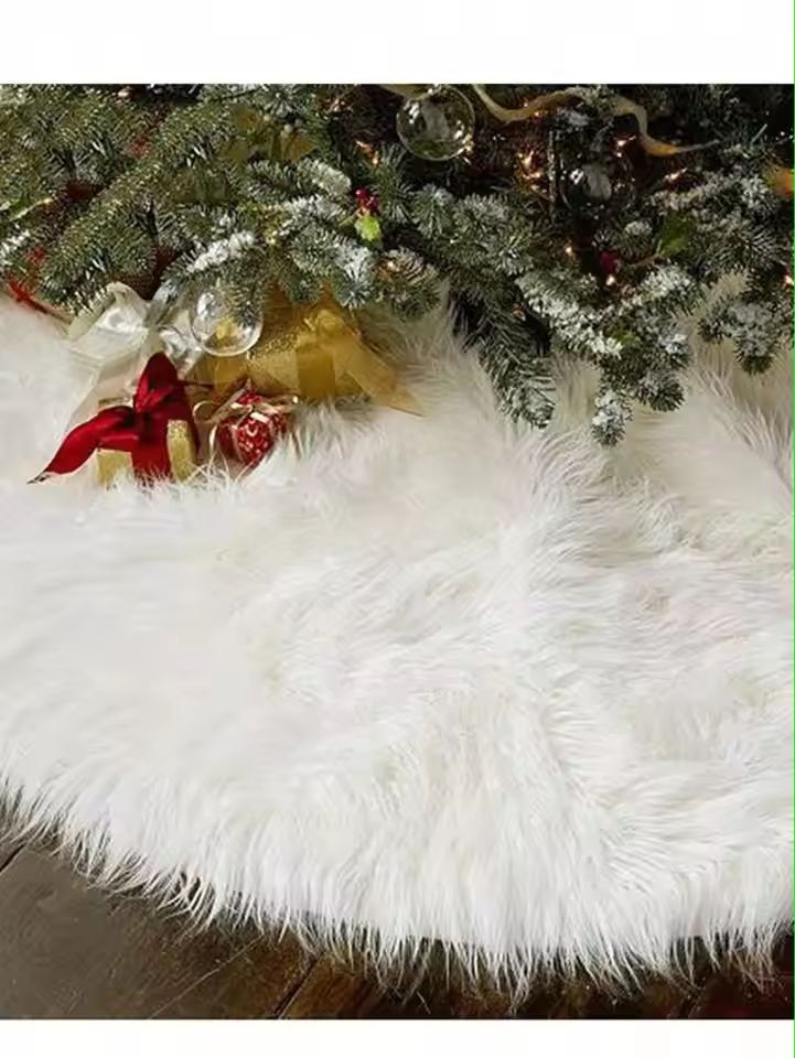 White Plush Christmas Tree Skirt Soft Fluffy Tree Base Cover For Cozy Holiday Decor 3
